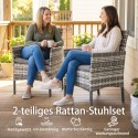 2 polürotangist aiatooli komplekt eemaldatavate patjade ja terasraamiga, hall