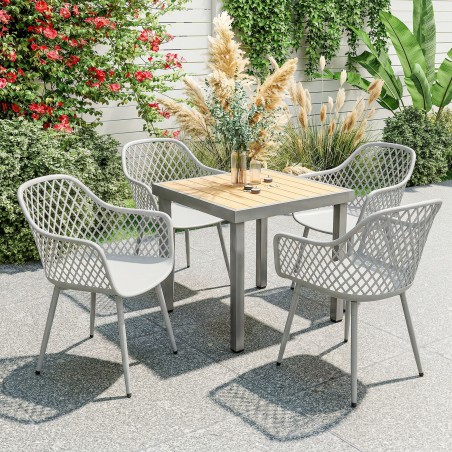 4 UV-kindlast plastist aiatooli komplekt käetugedega, 56 × 51 × 84 cm, hall