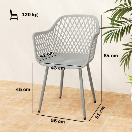4 UV-kindlast plastist aiatooli komplekt käetugedega, 56 × 51 × 84 cm, hall