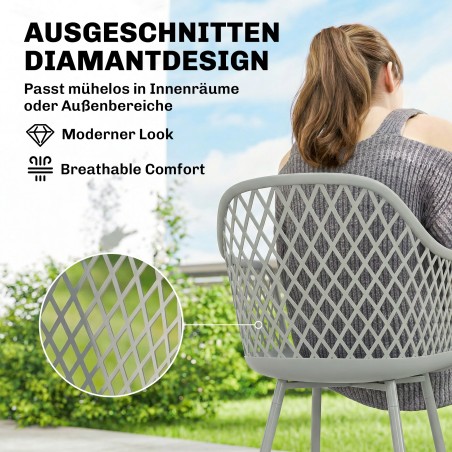 4 UV-kindlast plastist aiatooli komplekt käetugedega, 56 × 51 × 84 cm, hall