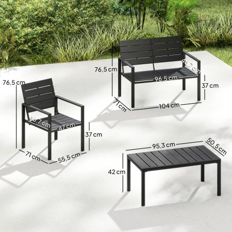 4-kohaline HDPE-liistudega aiamööblikomplekt, must
