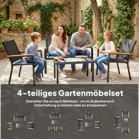 Metallist aiamööblikomplekt 4 inimesele, must