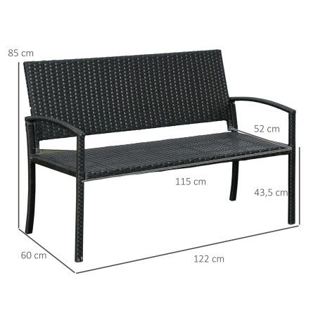 Rotangiefektiga aiapink terasraamiga, 2 inimesele, must, 122 × 60 × 85 cm