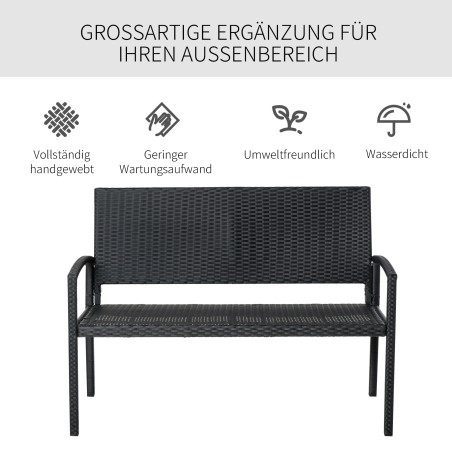 Rotangiefektiga aiapink terasraamiga, 2 inimesele, must, 122 × 60 × 85 cm