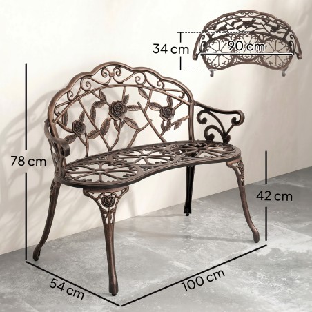2-kohaline metallist aiapink lillemustriga, retrostiilis, pronks, 100 × 54 × 78 cm