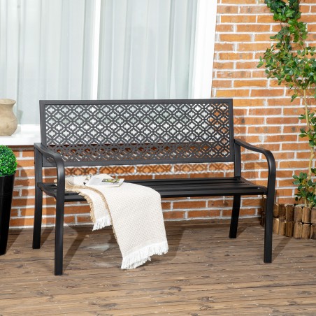 Ilmastikukindel metallist 2-kohaline aiapink lillemustriga, 127 × 63 × 83 cm, must