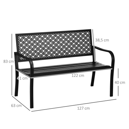 Ilmastikukindel metallist 2-kohaline aiapink lillemustriga, 127 × 63 × 83 cm, must