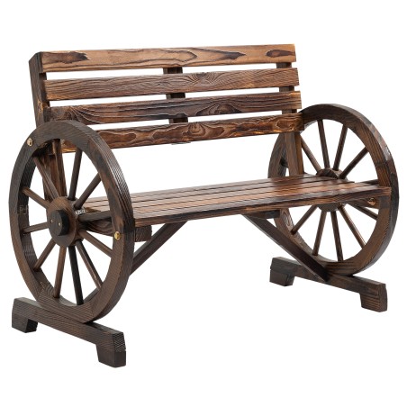 Kahe kohalise vagunirattakujundusega puidust aiapink, tumepruun, 105,5 × 56 × 79 cm