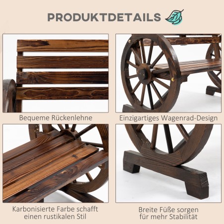 Kahe kohalise vagunirattakujundusega puidust aiapink, tumepruun, 105,5 × 56 × 79 cm