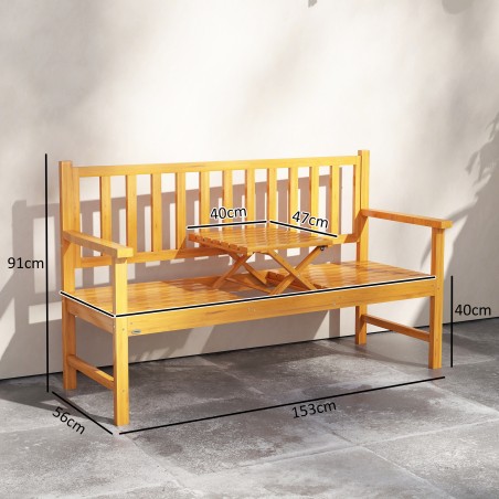 Täispuidust aiapink väljatõmmatava lauaga, 153 × 56 × 91 cm, helepruun