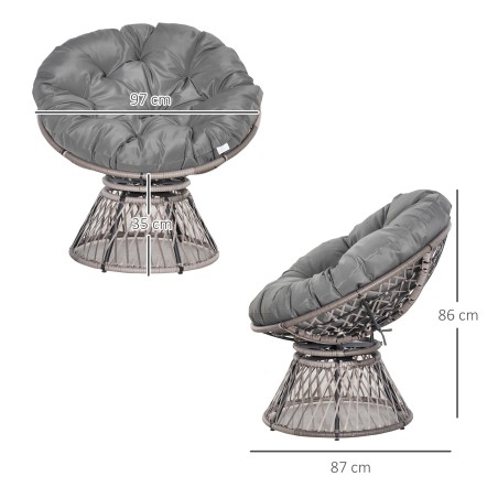 Korvtool polstriga, 360° pööratav, rotangist, hall