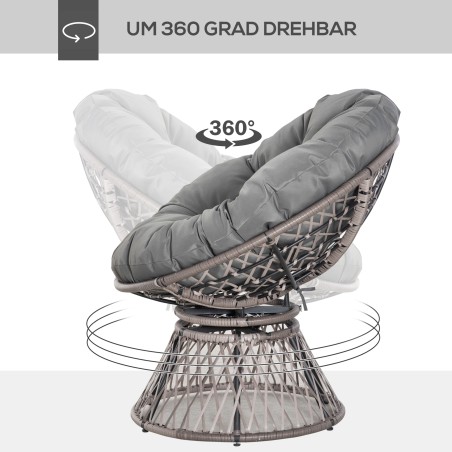 Korvtool polstriga, 360° pööratav, rotangist, hall