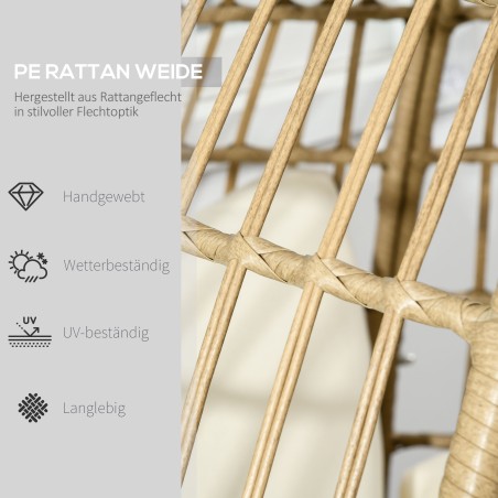 Rotangse välimusega korvtool pehmete istmepatjade ja alumiiniumraamiga, khaki ja beež