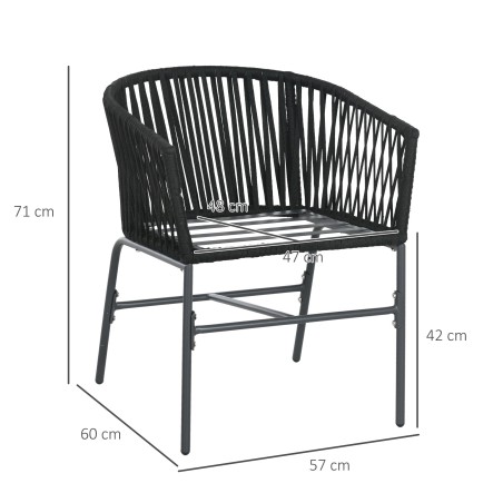 2-osaline välistoolide komplekt patjade ja metallraamiga, must