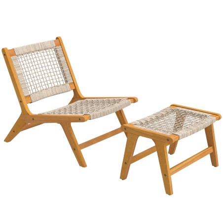 2-osaline aiamööblikomplekt: akaatsiapuidust tugitool ja taburet, boho stiil