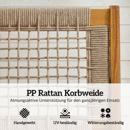 2-osaline aiamööblikomplekt: akaatsiapuidust tugitool ja taburet, boho stiil