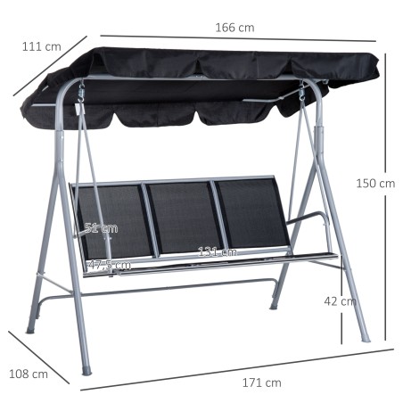 Aiakiik päikesevarju ja libisemiskindlate jalgadega, must, 171 × 108 × 150 cm