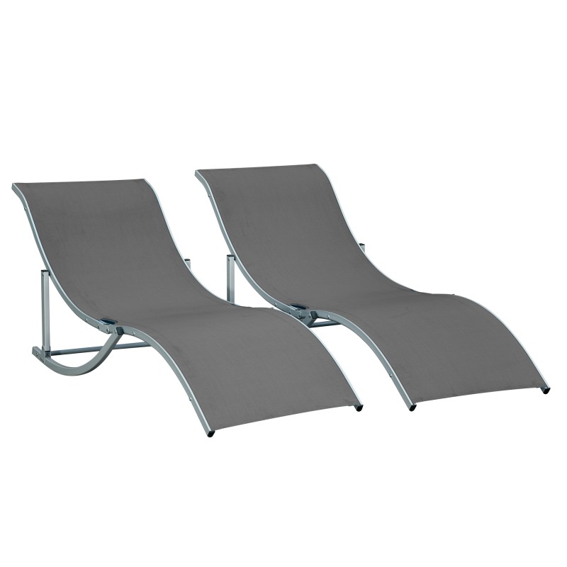 2 aiatooli komplekt, ergonoomilised alumiiniumist lamamistoolid Textilene-kattega, tumehallid, 165 × 61 × 63 cm