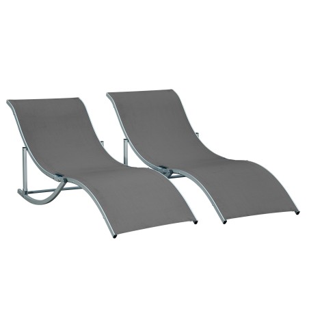 2 aiatooli komplekt, ergonoomilised alumiiniumist lamamistoolid Textilene-kattega, tumehallid, 165 × 61 × 63 cm