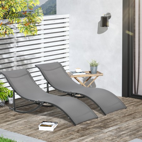 2 aiatooli komplekt, ergonoomilised alumiiniumist lamamistoolid Textilene-kattega, tumehallid, 165 × 61 × 63 cm