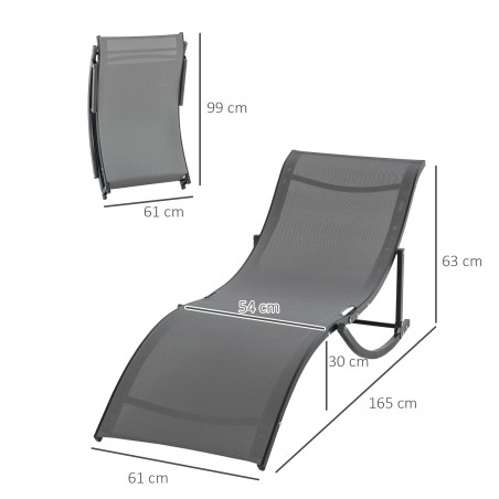 2 aiatooli komplekt, ergonoomilised alumiiniumist lamamistoolid Textilene-kattega, tumehallid, 165 × 61 × 63 cm