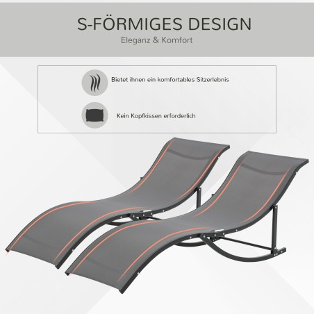 2 aiatooli komplekt, ergonoomilised alumiiniumist lamamistoolid Textilene-kattega, tumehallid, 165 × 61 × 63 cm
