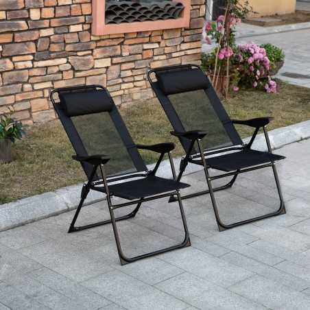 Kokkupandavate toolide komplekt, 2 tk, reguleeritava seljatoe ja metallraamiga, must
