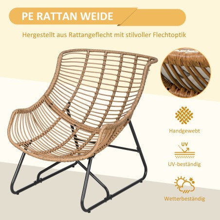 Rotangiefektiga väli-tugitool, padja ja metallraamiga, naturaalne, khaki ja must