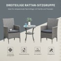 3-osaline polürotangist aiamööblikomplekt 2 inimesele, hall