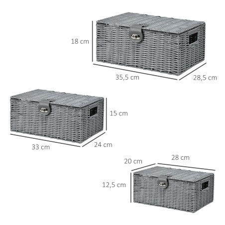 3 PE-rotangist hoiukorvi komplekt kaante ja sangadega, hall