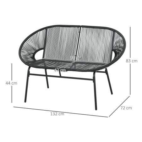 Rotangist lõõgastustool boho-stiilis, 132 × 72 × 83 cm, must