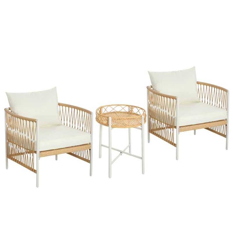 3-osaline PE-rotangist bistrookomplekt 72 × 66 × 64 cm, kollane ja kreem