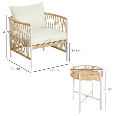 3-osaline PE-rotangist bistrookomplekt 72 × 66 × 64 cm, kollane ja kreem