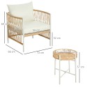 3-osaline PE-rotangist bistrookomplekt 72 × 66 × 64 cm, kollane ja kreem