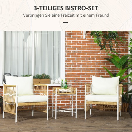 3-osaline PE-rotangist bistrookomplekt 72 × 66 × 64 cm, kollane ja kreem