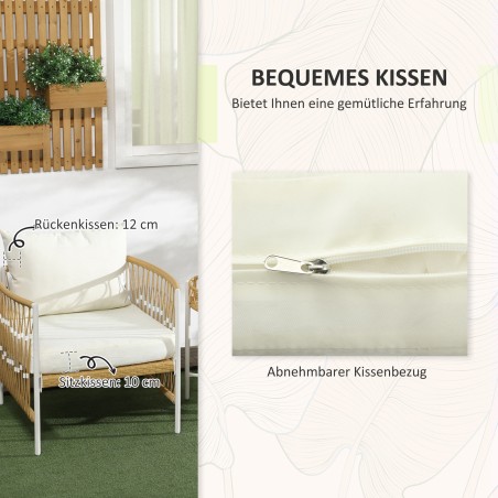 3-osaline PE-rotangist bistrookomplekt 72 × 66 × 64 cm, kollane ja kreem
