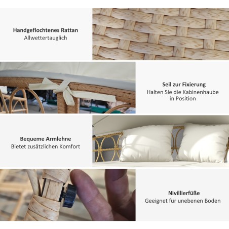 Päikesevarjuga aiapuhkeri 4-osaline komplekt, 5 padjaga, beež