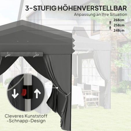 2,5 × 2,5 m külgseinte ja transpordikotiga aiatelk, UPF50+, tumehall