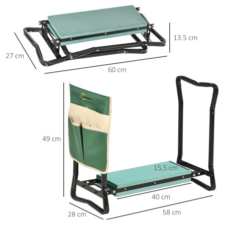 Kokkupandav 2-in-1 aiapõlvitustool tööriistakotiga, 58 × 28 × 49 cm