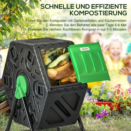 Pöörlev komposter 65 l, 24 ventilatsiooniava, roheline-must