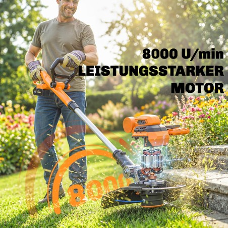 Akuga murutrimmer 21 V, 2 × 4,0 Ah aku, laadija ja teleskoopkäepide