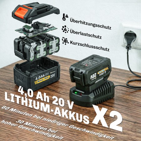 Juhtmevaba 20 V lehepuhur 2 aku ja laadijaga, puhumiskiirus 162,7 km/h