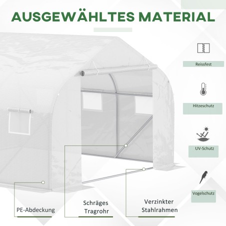 Tunnelkasvuhoone 6 ülesrullitava akna, lukuga ukse ja metallraamiga, 3,5 × 3 × 2 m