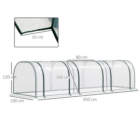 Roheline terasest ja plastist uksega kasvuhoone 350 × 100 × 80 cm