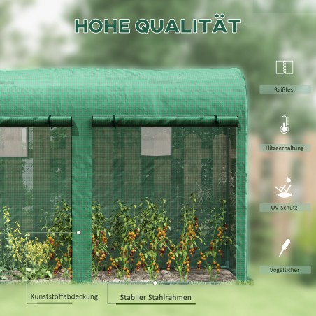 Terasest fooliumkasvuhoone ukse ja aknaga, 300 × 100 × 200 cm, roheline
