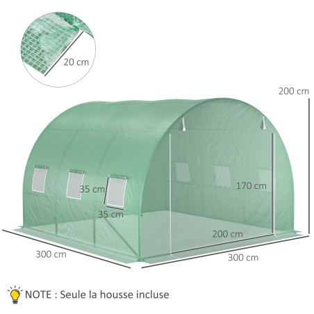 Kasvuhoone asenduskile 3 × 3 × 2 m, roheline, 6 akna ja uksega