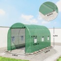 Ümarkaarega kasvuhoone, 6 võrguakent, kile, metallraam, 3,95 × 1,95 × 1,90 m, roheline