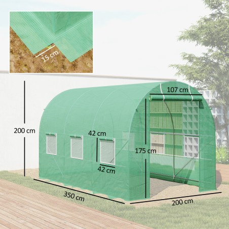 Kilekasvuhoone 350 × 200 × 200 cm, uks, 6 akent, ankrud ja trossid