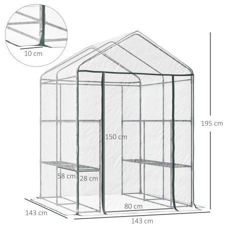 Kilekasvuhoone 6 riiuliga, terasest ja PVC-st, 143 × 143 × 195 cm