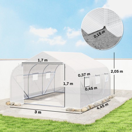 Tunnelkasvuhoone metallraami ja 6 avatava aknaga, 4,45 × 3 × 2,05 m
